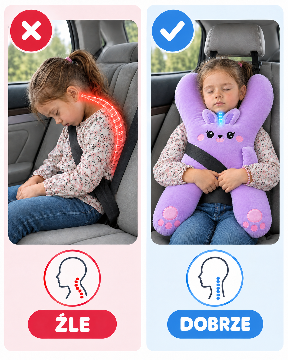 Postura dziecka śpiącego w aucie – źle i dobrze